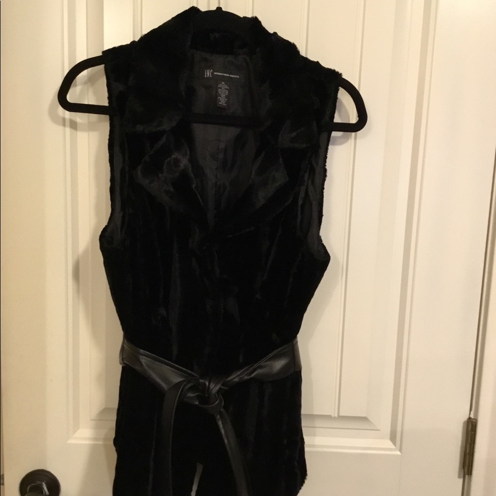 Inc Faux Fur Belted Vest